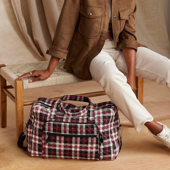 Women's Cotton Weekender Removable Adjustable Strap Travel Bag with 1 Zip Pocket - Picture 10 of 10